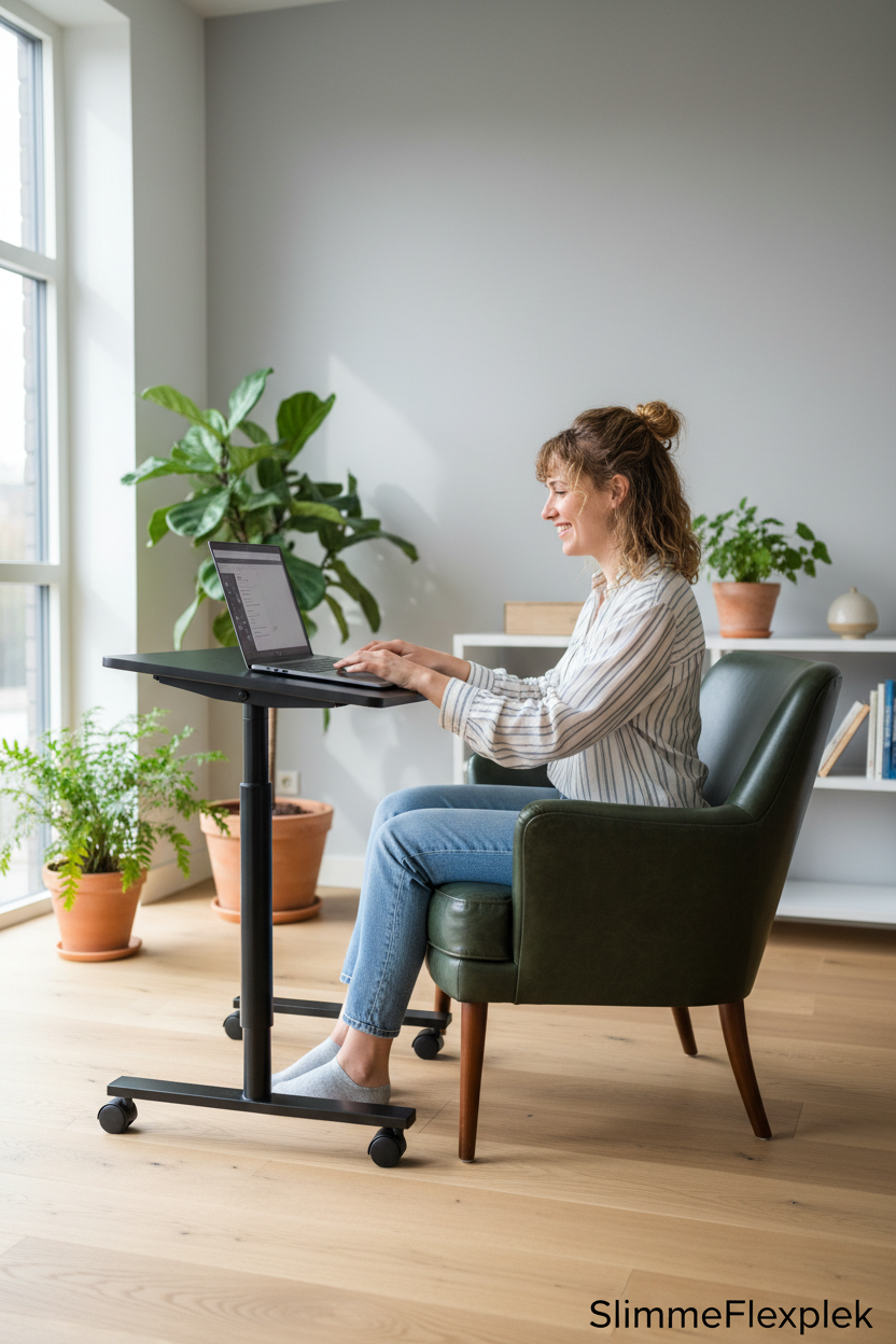 Easy Desk met groene stoel - nette muur - SlimmeFlexplek