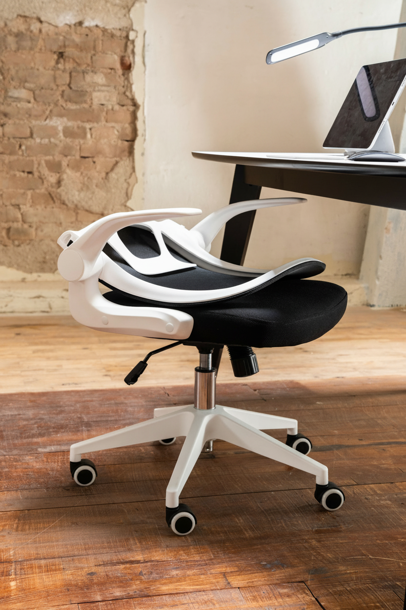 Ergonomische bureaustoel wit-zwart lifestyle zonder logo