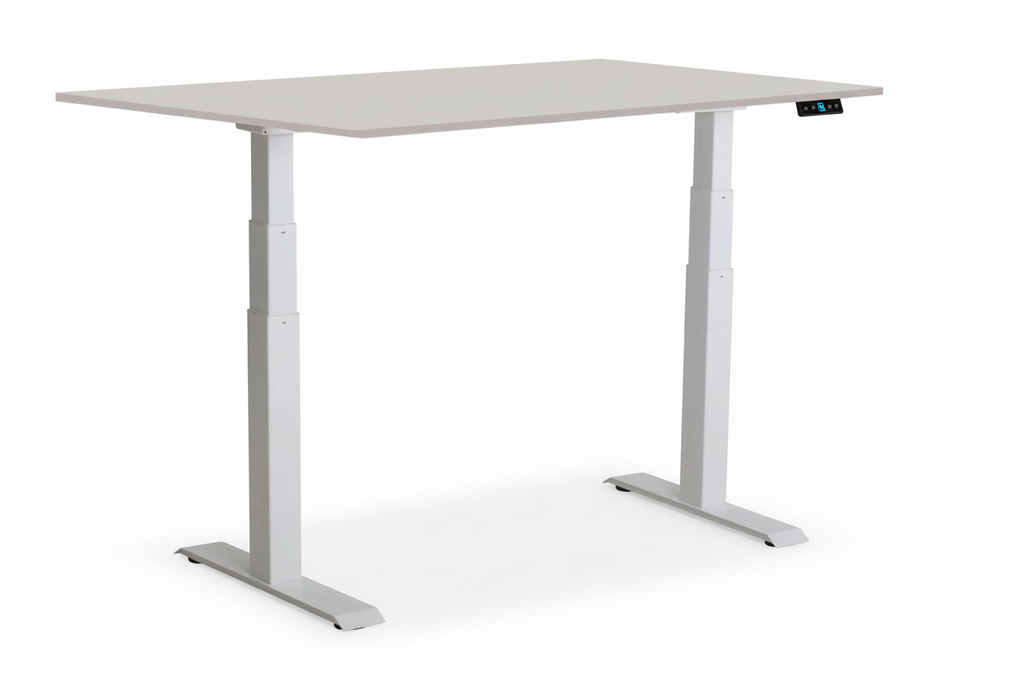 Grijs zit-sta bureau met bedieningspaneel