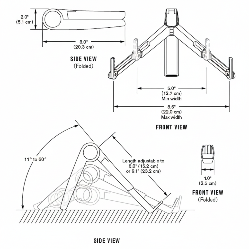 Technische tekening laptopstandaard - zonder logo
