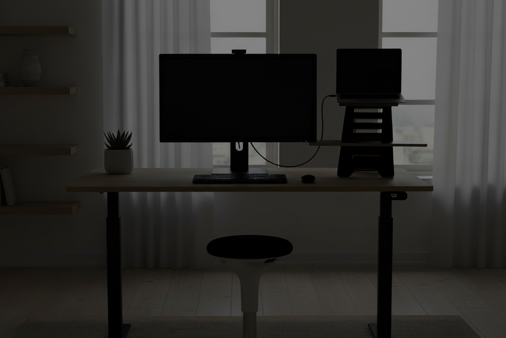 Werkplek zonder lamp in donker