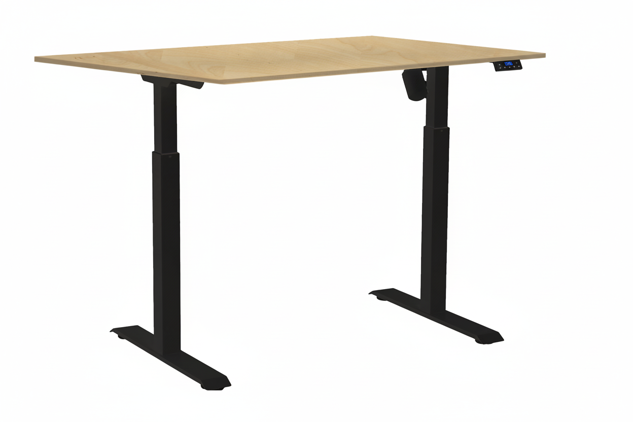 Zit-sta bureau berken/zwart met bedieningspaneel