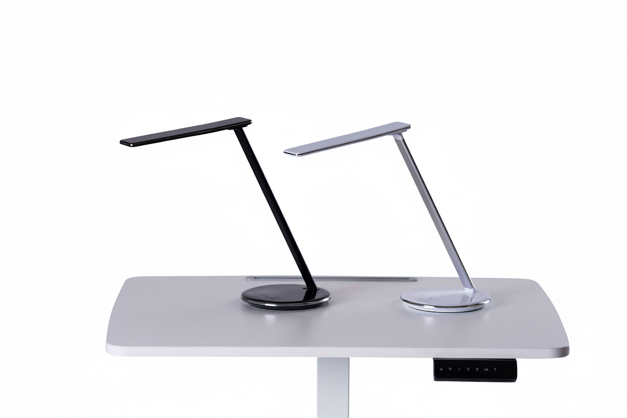 Zwarte en witte bureaulampen op bureau - zonder logo
